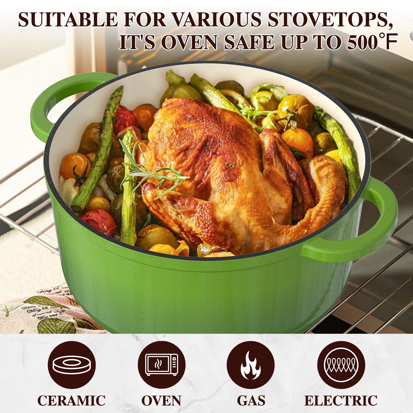 Umite Chef Green easy-clean enamel finish simplifies post-cook cleanup.