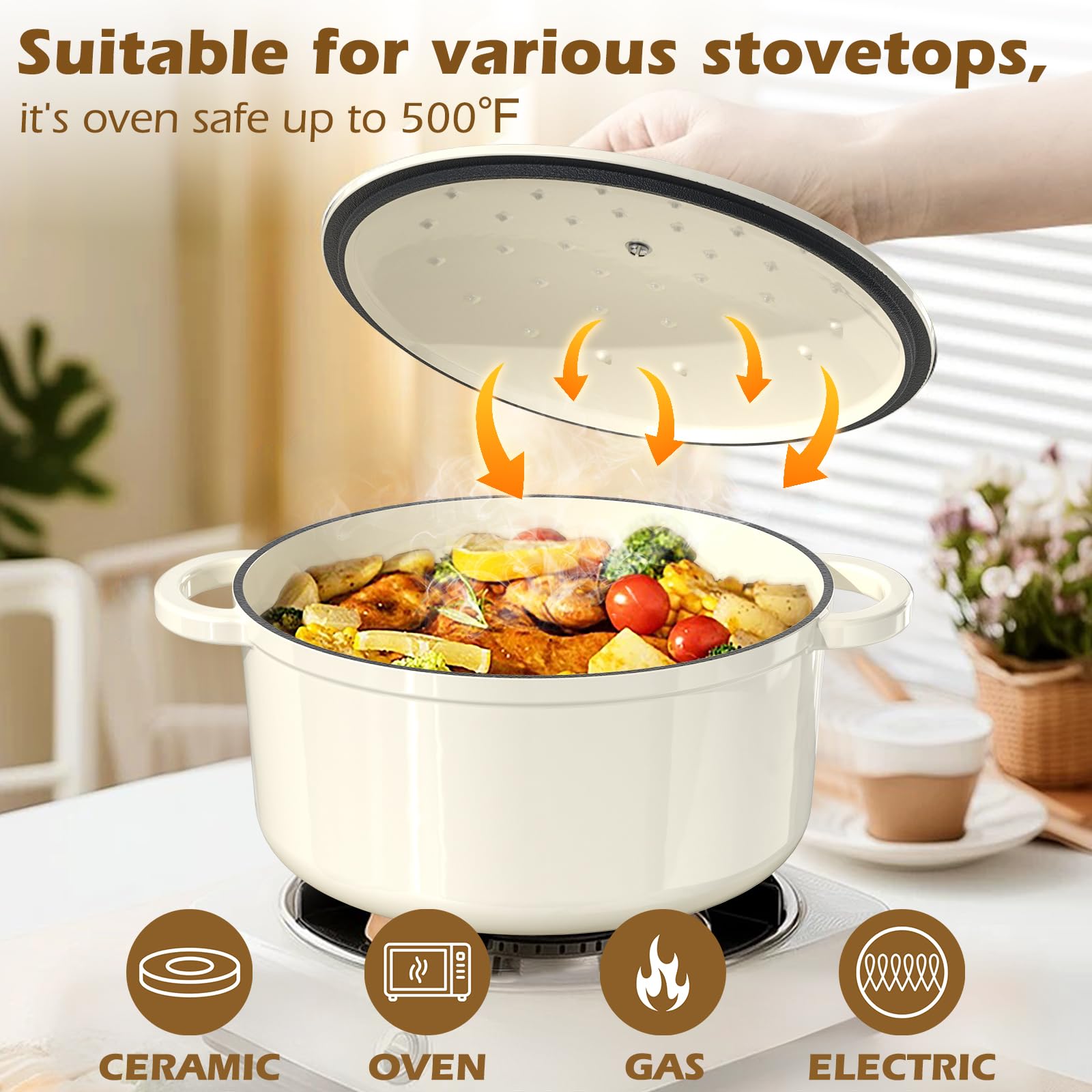 Umite Chef lid features condensation nodes to keep food moist.