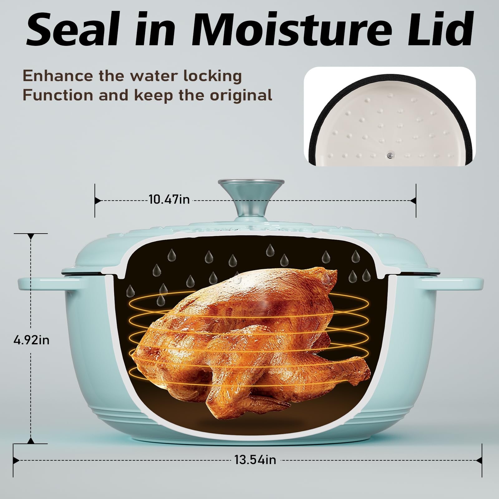 Umite Chef Dutch oven side handles provide secure lift with oven mitts.