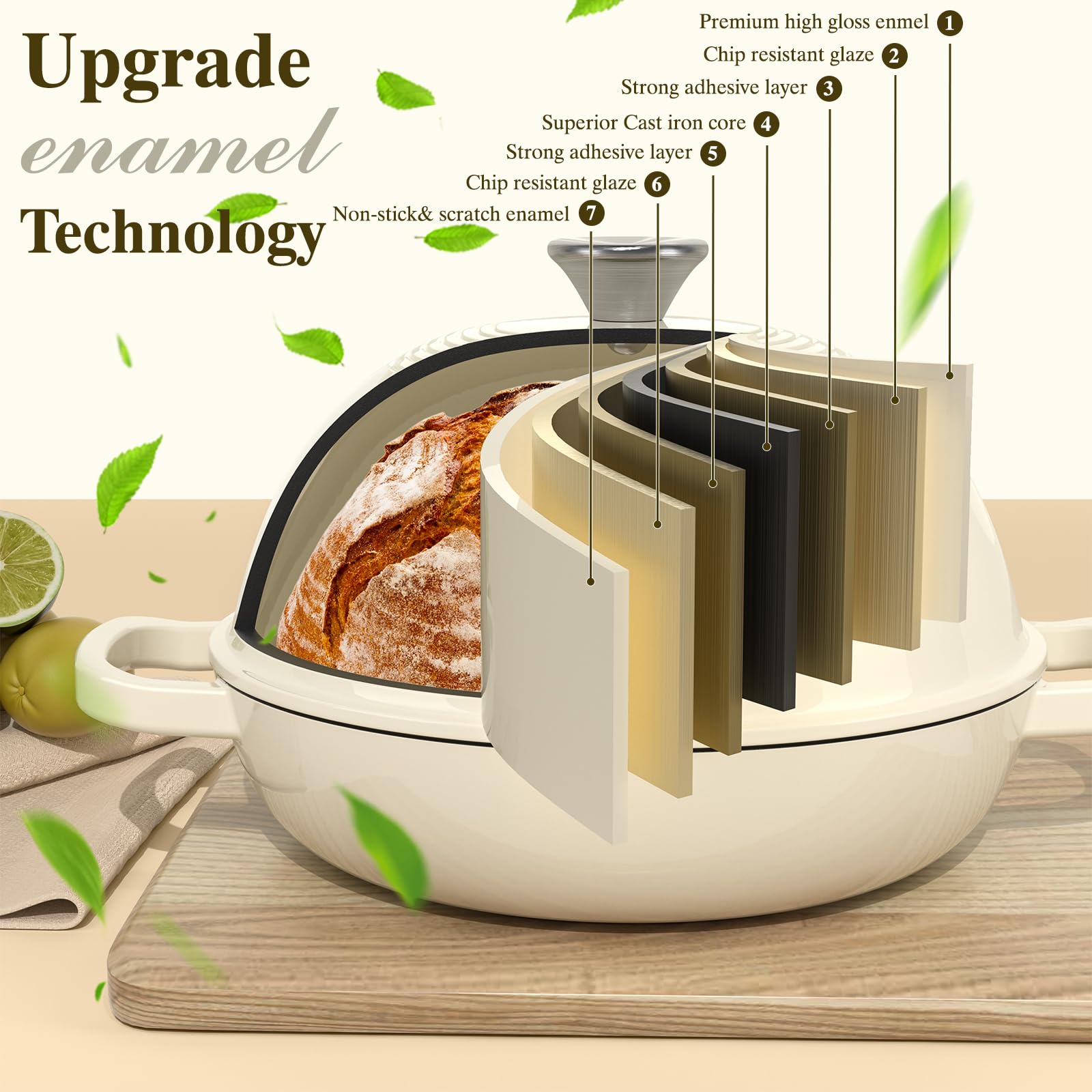 Umite Chef 6 qt enamelled Dutch oven on stove demonstrating versatility in cooking.
