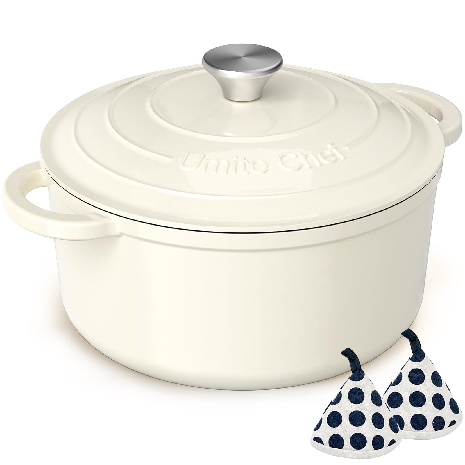 Umite Chef enameled Dutch oven with lid delivers even heat for perfect searing.