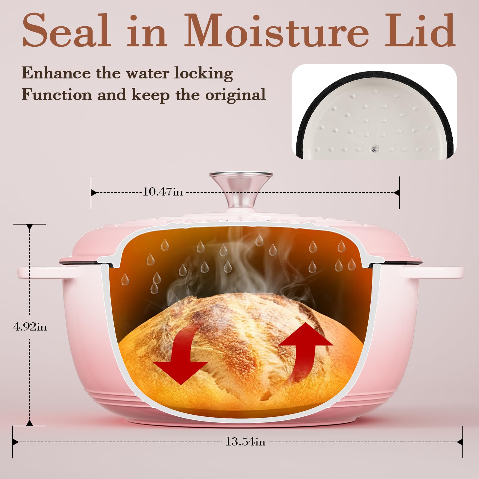 Umite Chef enameled cast iron Dutch oven interior provides easy browning and simple cleanup.