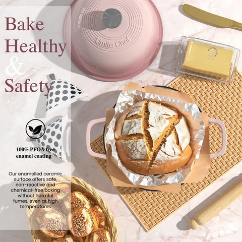Umite Chef enameled cast iron interior detail highlights durable nonstick-like performance.