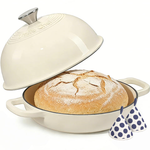 Umite Chef enamelled 6 qt bread oven front view for even baking and crust development.