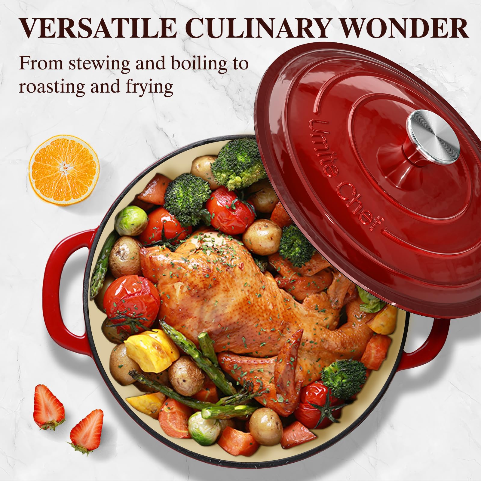 Umite Chef enamel glaze provides a naturally non-stick surface for easy cleanup