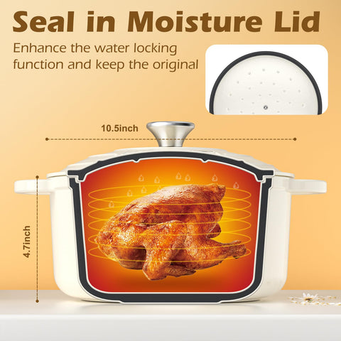 Umite Chef Dutch oven wide stainless handles for secure grip.