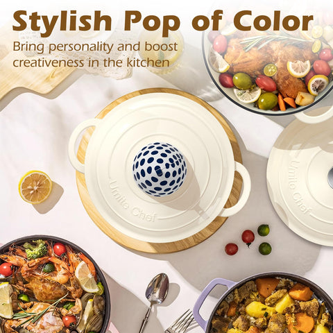 Umite Chef enamel surface resists stains and wipes clean easily.