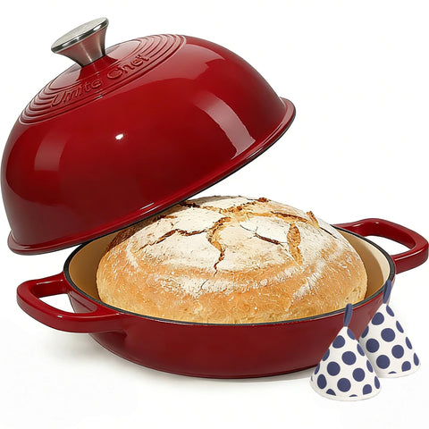 Umite Chef enamelled cast iron Dutch oven with lid, ideal for bread baking.