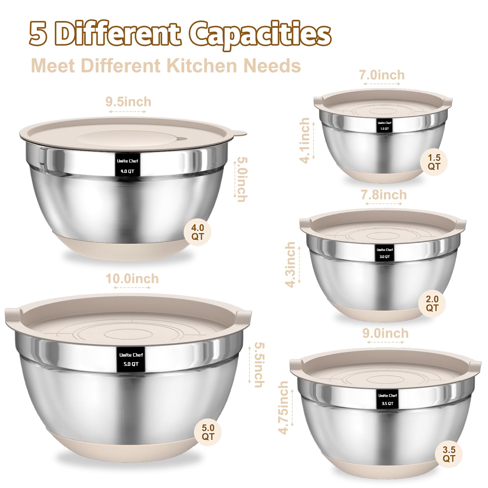 Umite Chef bowls with three grater attachments slice, grate, and shred directly.