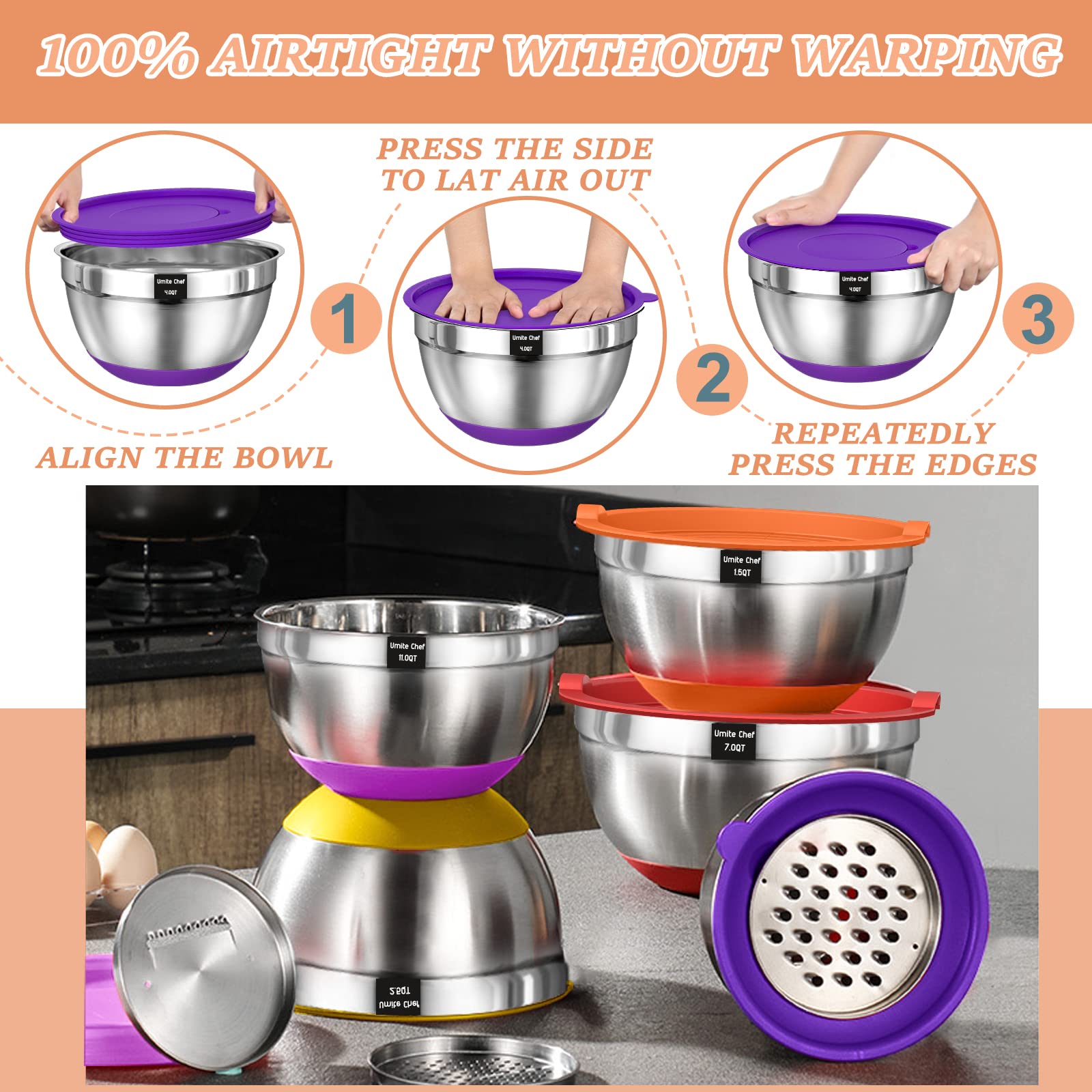Umite Chef three grater attachments for slicing, grating, and shredding.