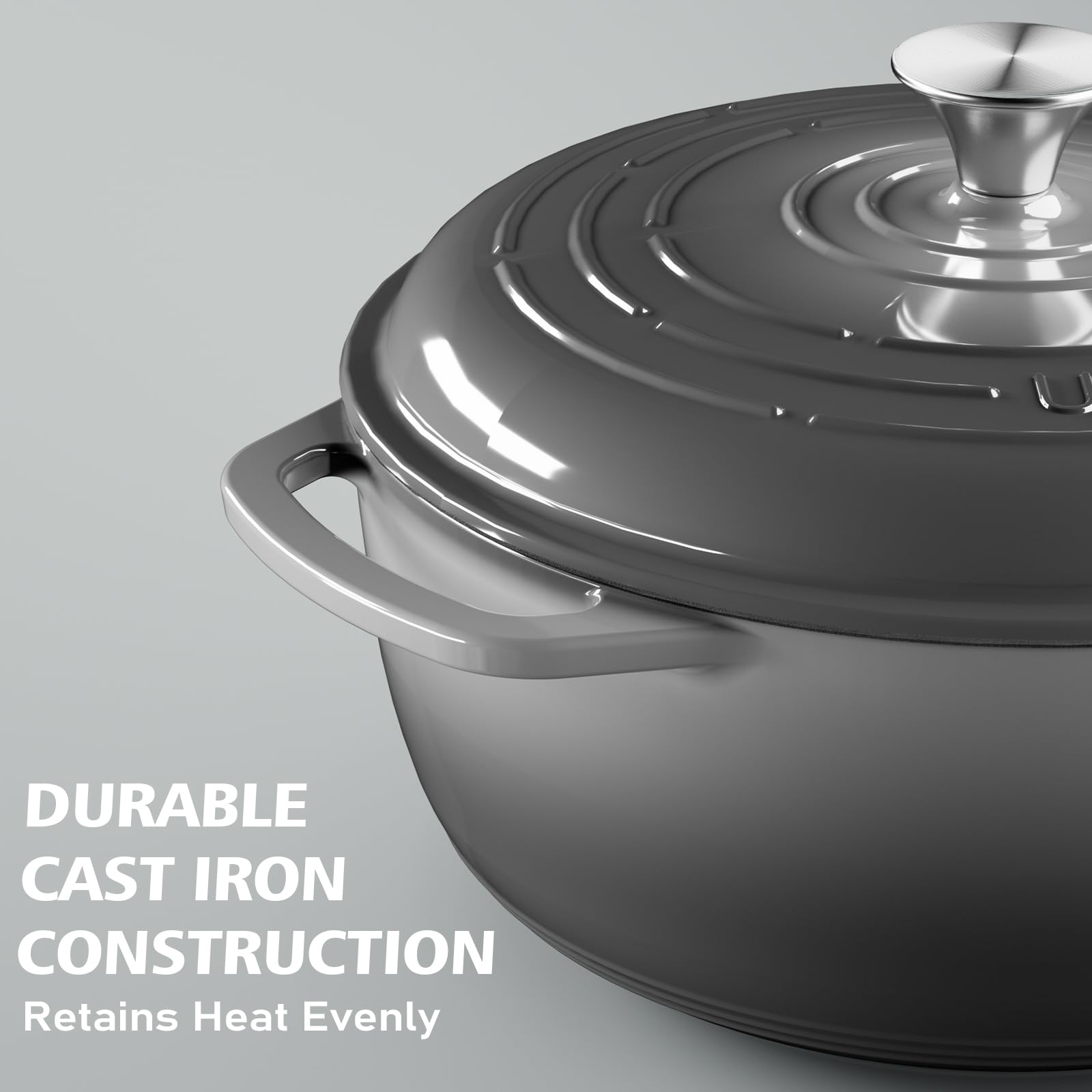 Interior enamel of Umite Chef Dutch oven for easy cleaning and smooth cooking.