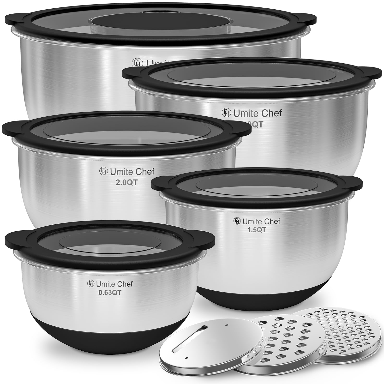 Umite Chef mixing bowls with airtight lids keep liquids leakproof and fresh.