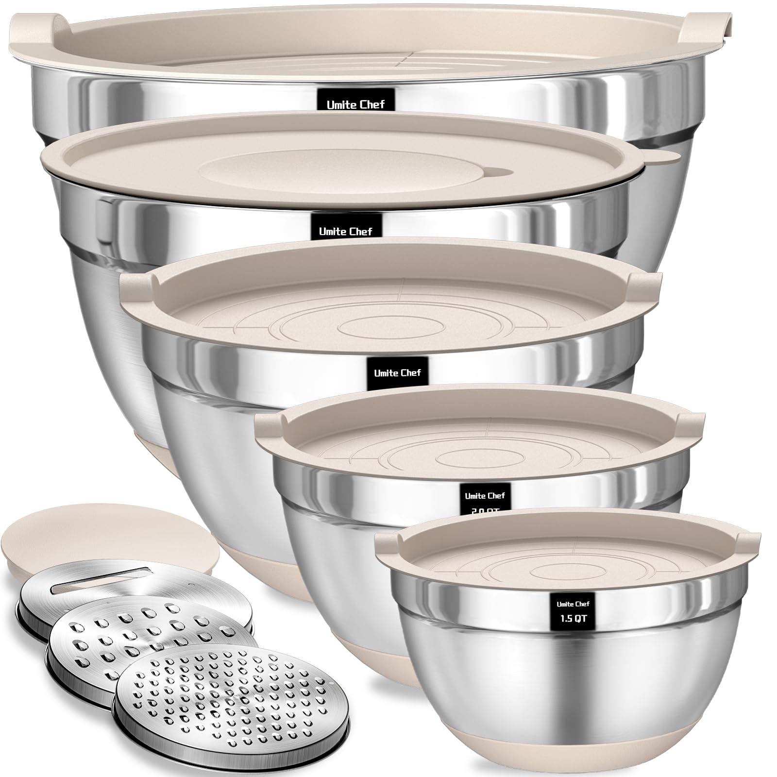Umite Chef mixing bowls with airtight lids keep ingredients fresh and organized.