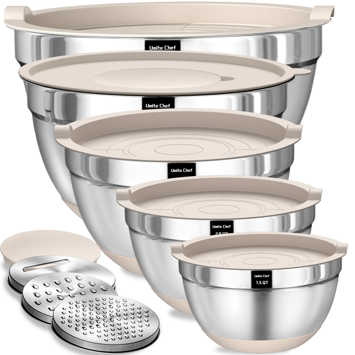 Umite Chef mixing bowls with airtight lids keep ingredients fresh and organized.