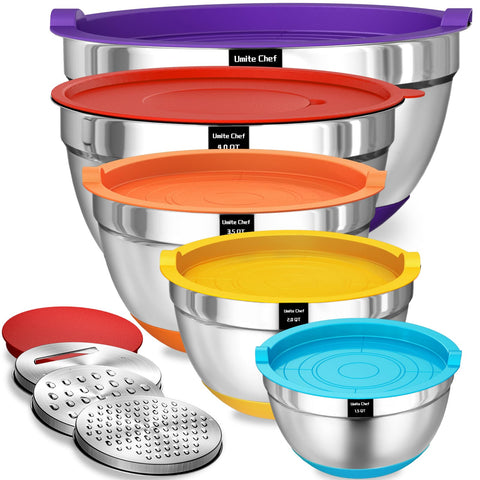 Umite Chef mixing bowls with colorful interiors for precise prep and quick cleanup.