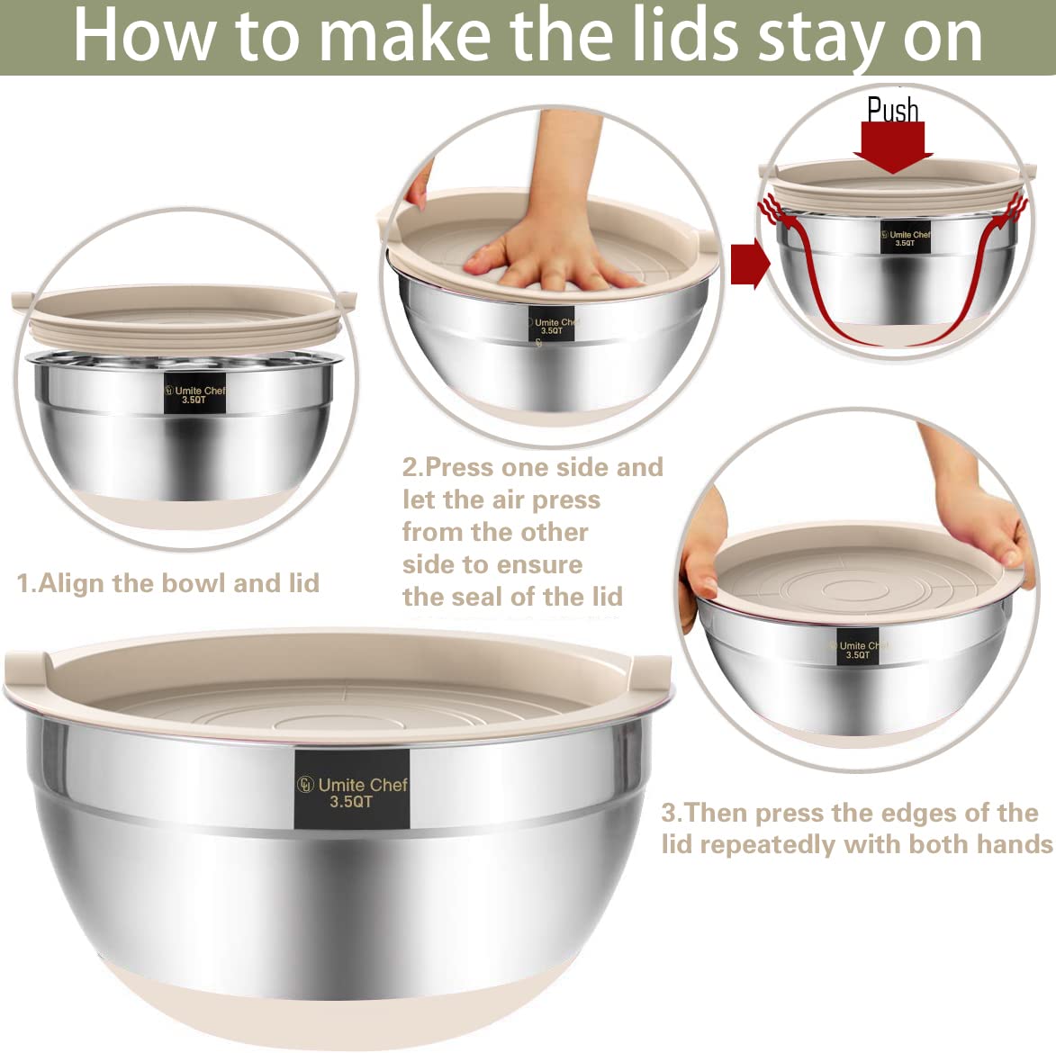 Umite Chef mixing bowls are dishwasher safe for quick cleanup after cooking.