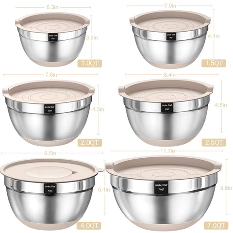 Umite Chef bowls with grater attachments simplify slicing, shredding, and grating directly into the bowl.