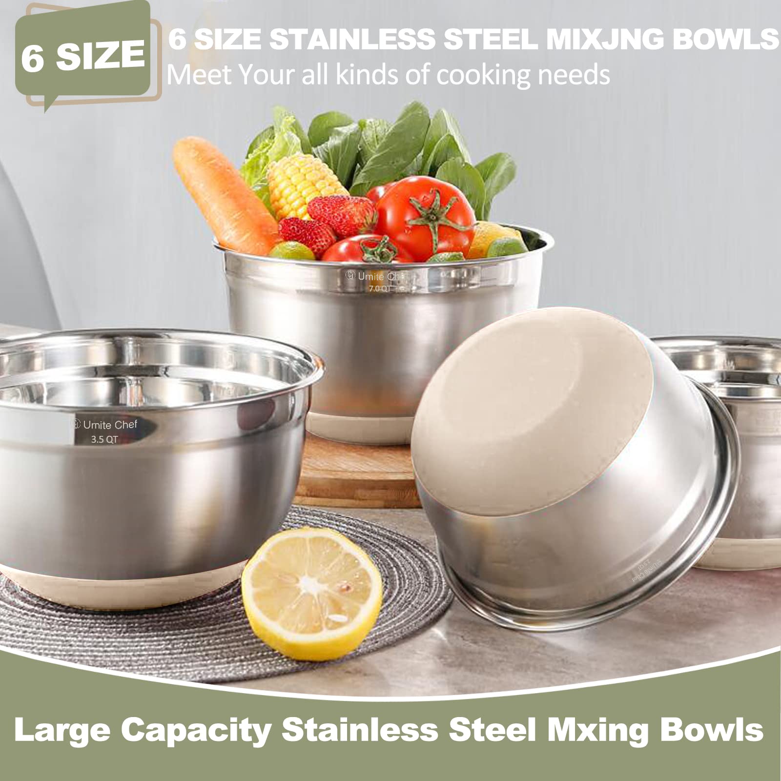 Umite Chef bowls with mirror interior resist fingerprints for easy cleaning.