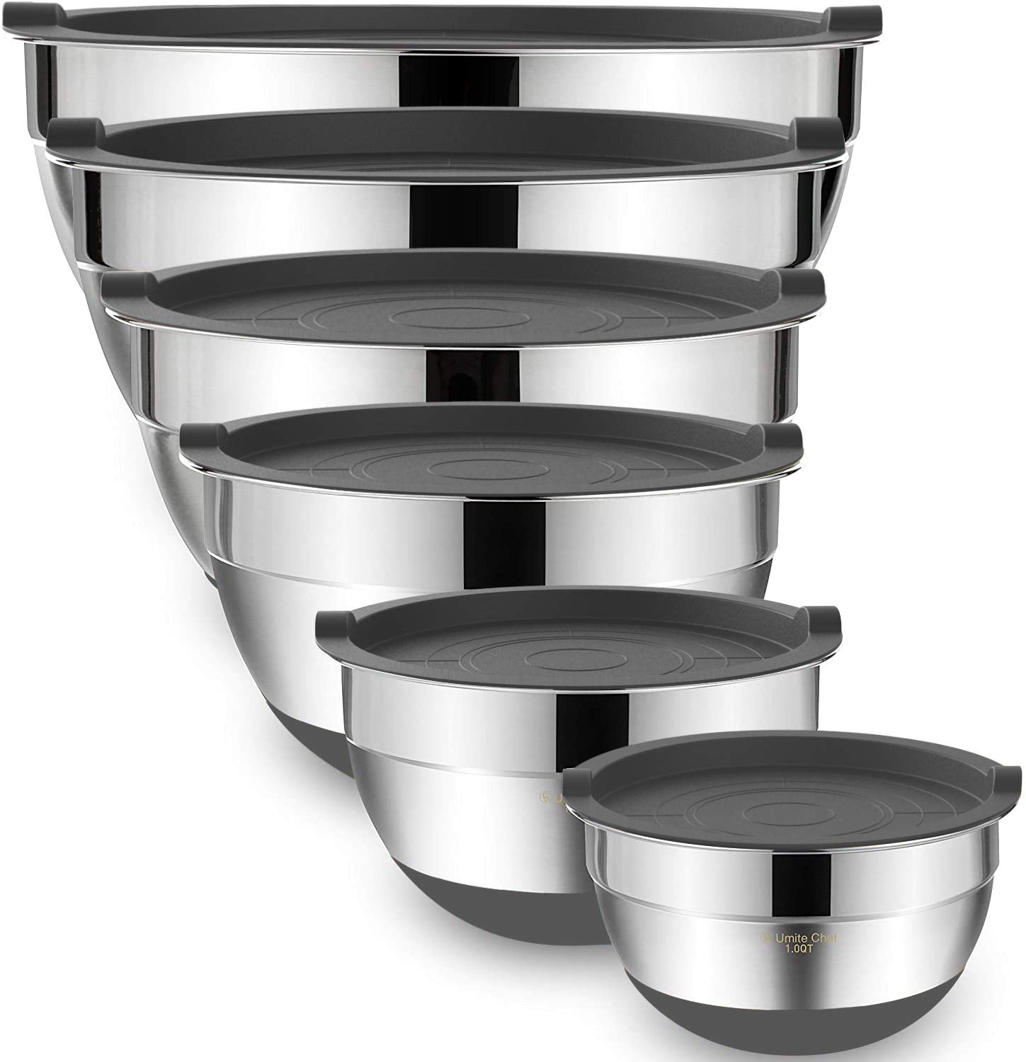 Umite Chef nesting-6pc-grey bowls save space for organized prep.