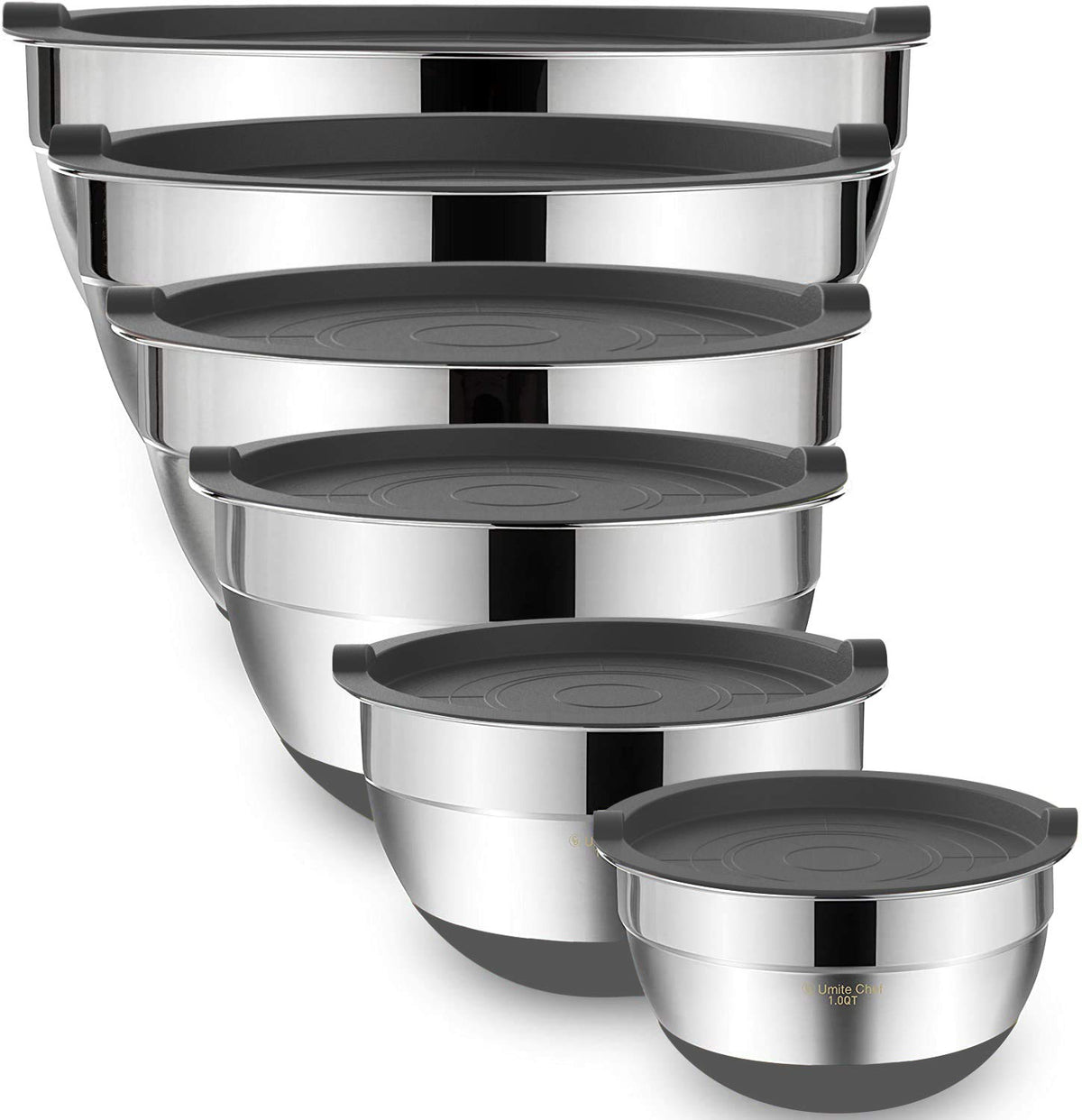 Umite Chef nesting-6pc-grey bowls save space for organized prep.