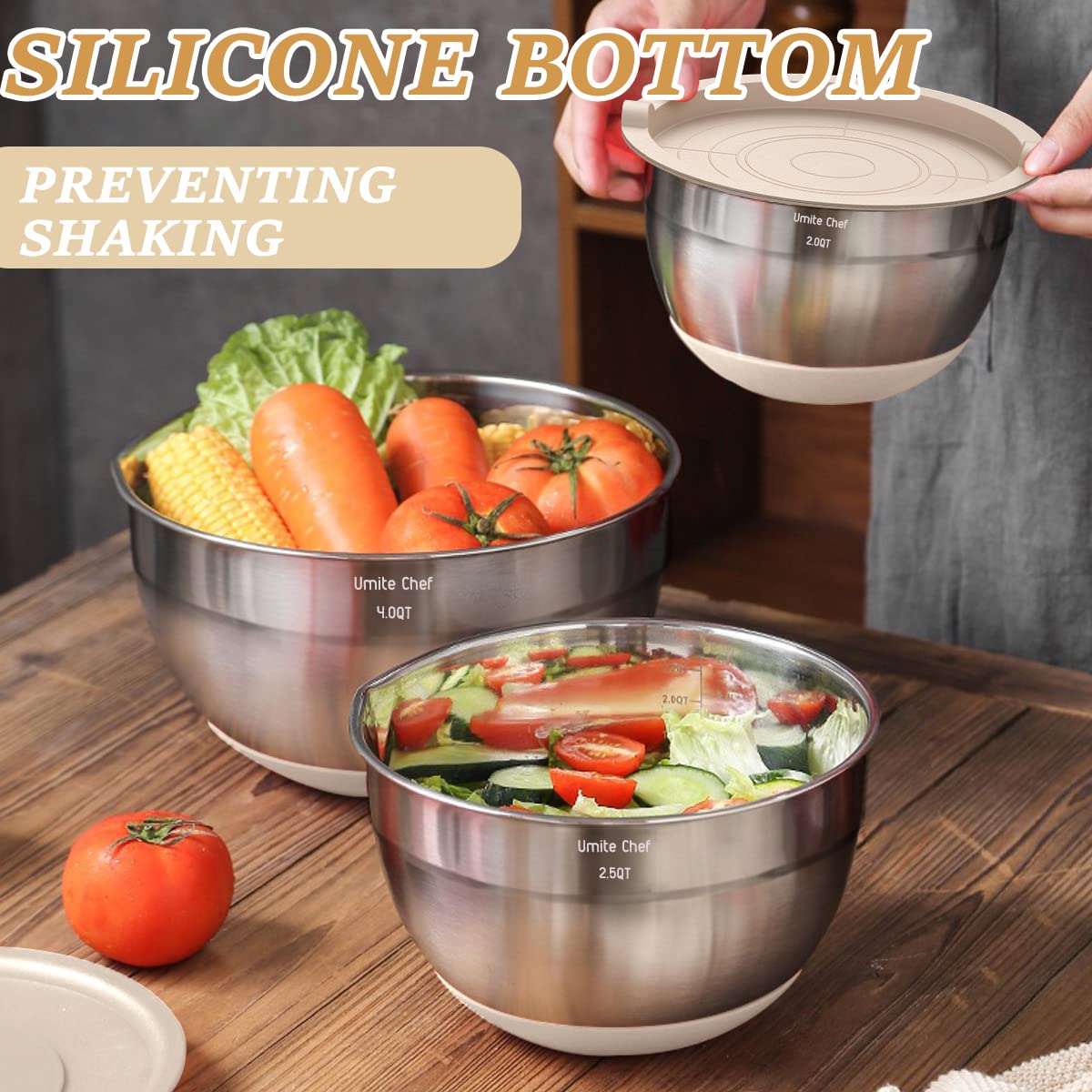 Umite Chef nesting bowls save space and keep cupboards tidy after cooking.