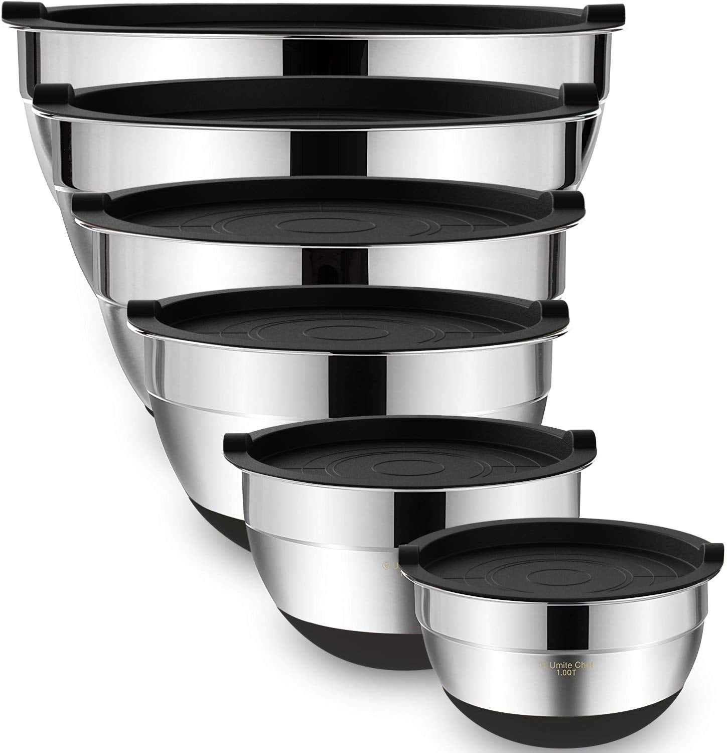 Umite Chef mixing bowls with nesting design, perfect for compact storage during meal prep.