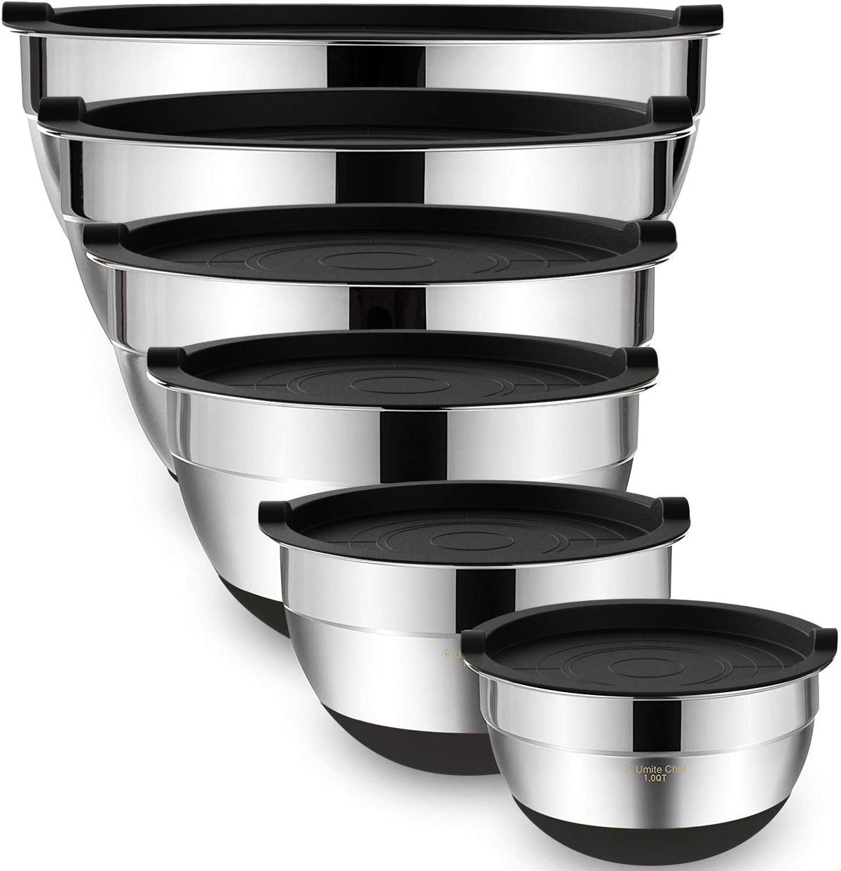Umite Chef mixing bowls with nesting design, perfect for compact storage during meal prep.