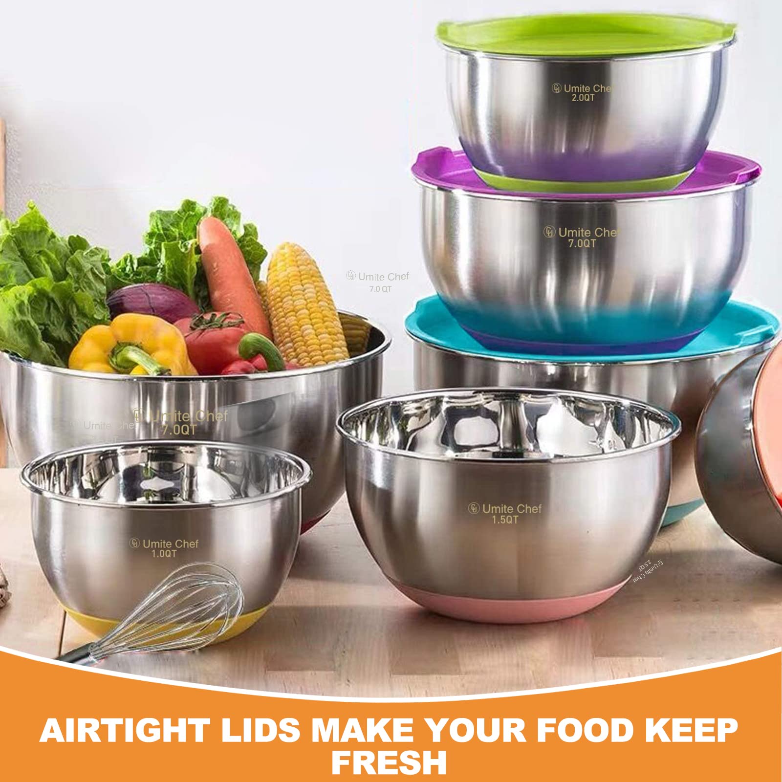 Umite Chef bowls featuring non-slip silicone bottoms for stable mixing