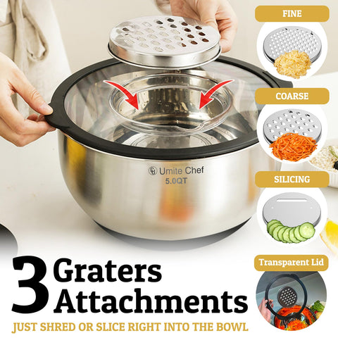 Umite Chef thicker stainless steel bowls resist dents and scratches.