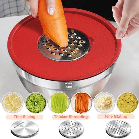 Umite Chef mixing bowls cover five sizes for versatile kitchen tasks.