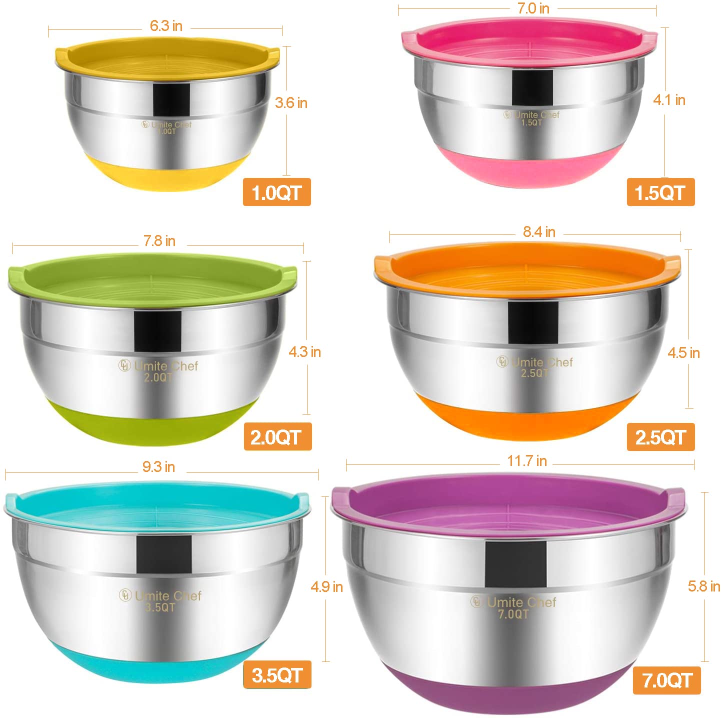 Umite Chef bowls with measurement marks for quick portioning