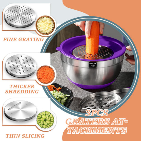 Umite Chef bowls with non-slip bottoms stabilize mixing on counters.