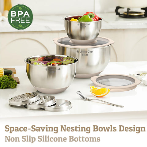 Umite Chef non-slip silicone bottom keeps bowls steady while mixing.