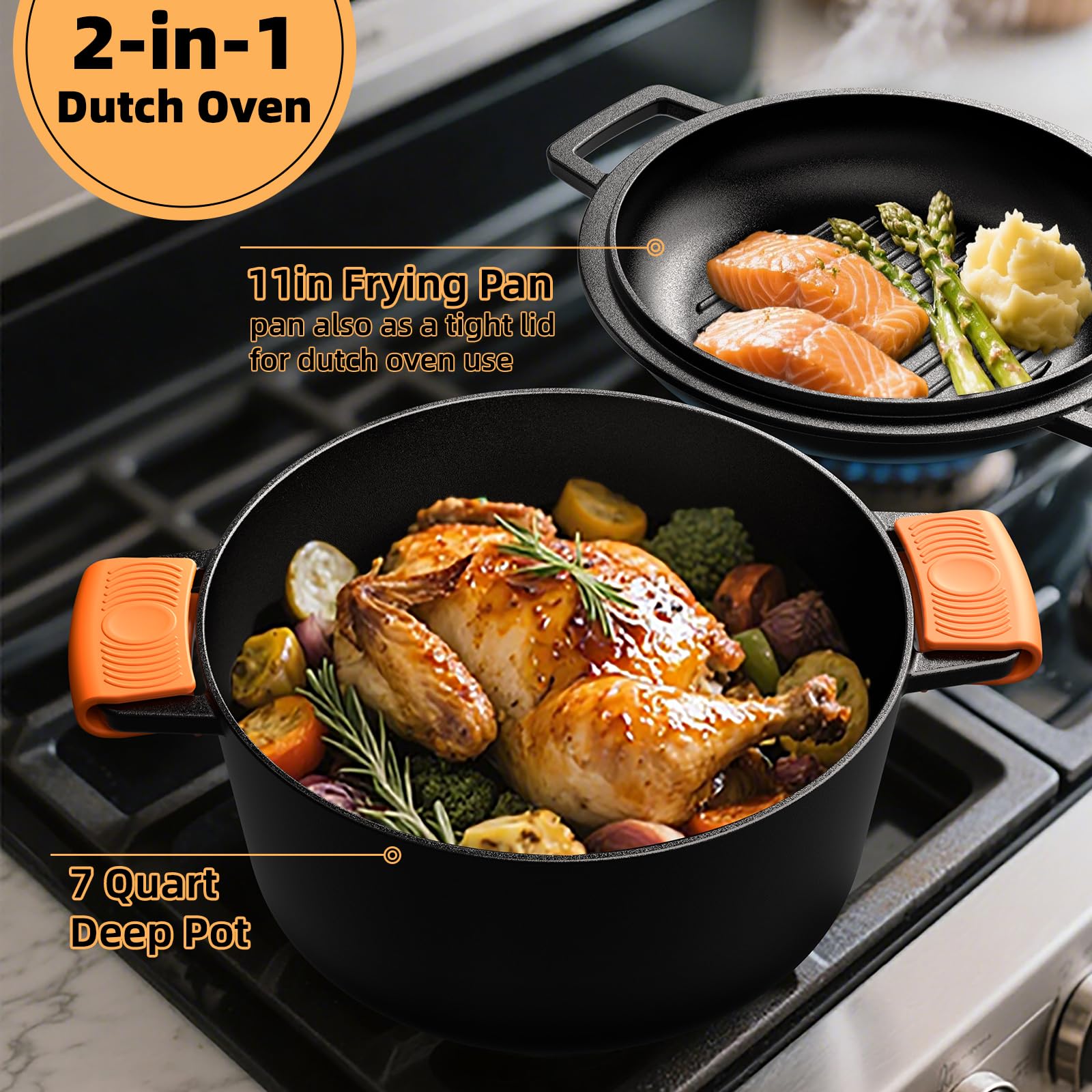 Umite Chef oven-grill-campfire-ready cast iron cookware for versatile use.