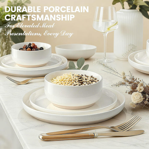 Umite Chef speckled design plates with rustic, cream-white finish