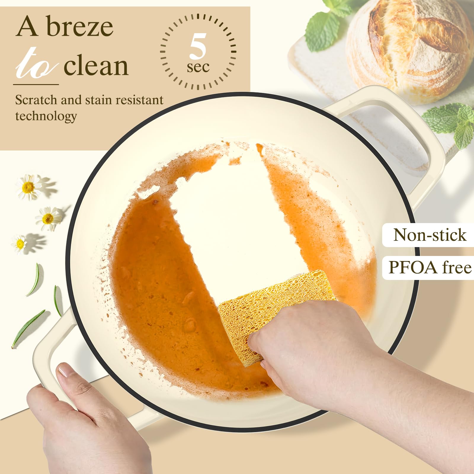 Cotton potholders with the 6 qt pot illustrating safe handling and protection.