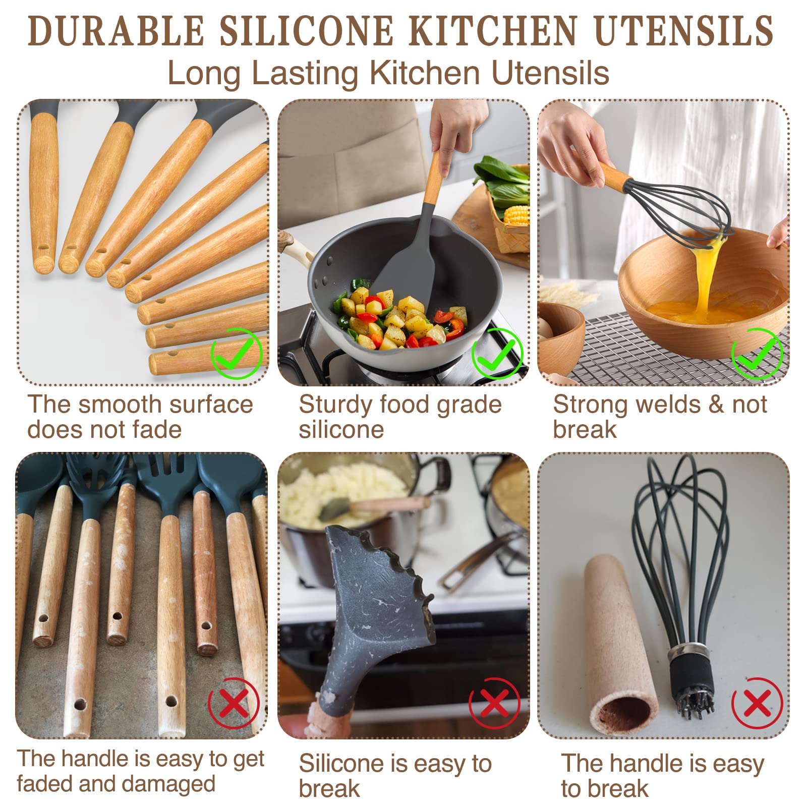 Umite Chef serving spoons ready to serve salads or sides with silicone tips.