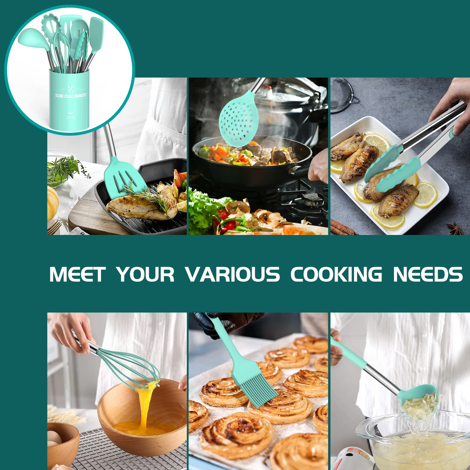 Umite Chef silicone deep soup ladle, heat resistant and easy serving.
