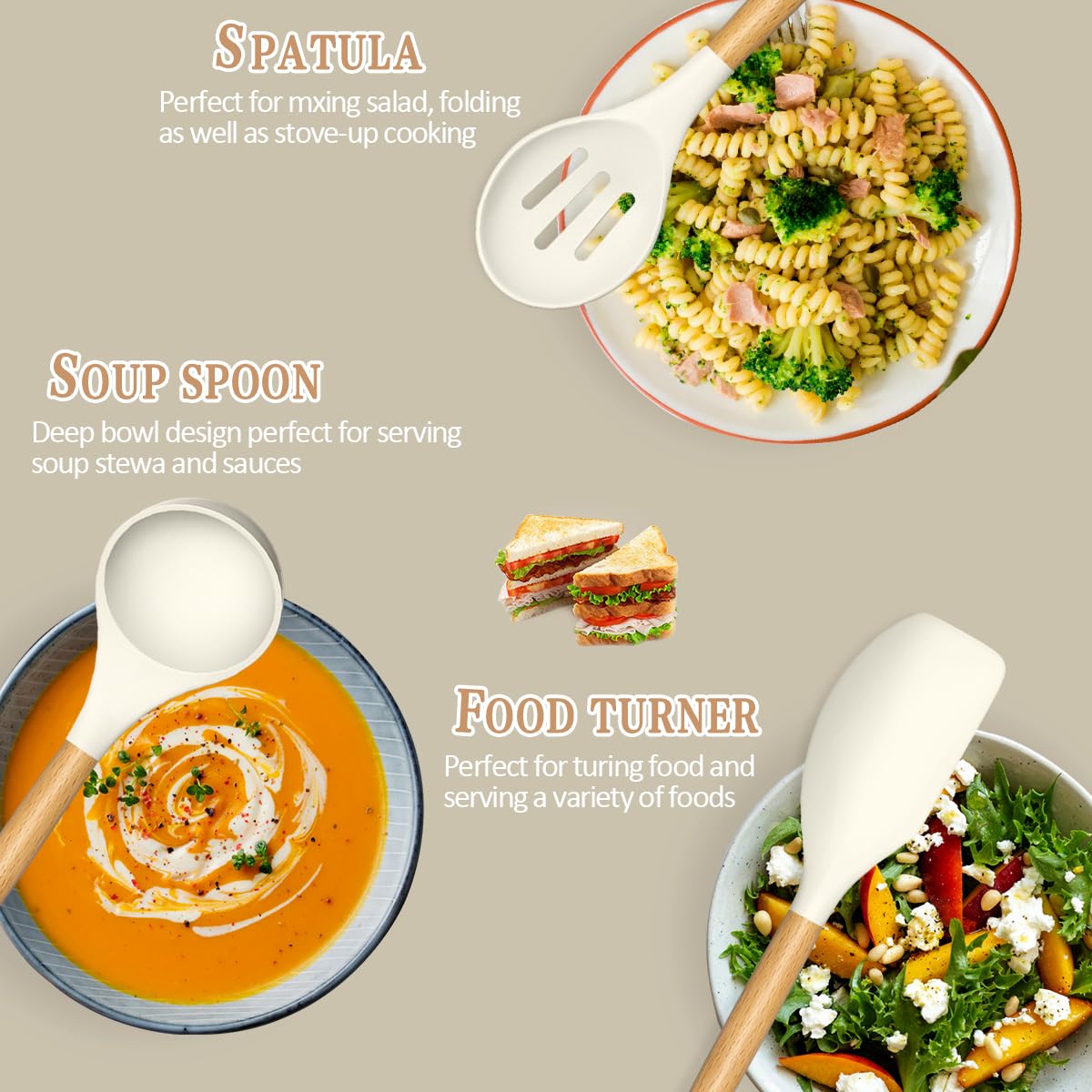 Umite Chef silicone heads protecting nonstick pan surfaces during cooking