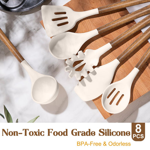 Umite Chef silicone ladle with acacia wood handle for safe serving
