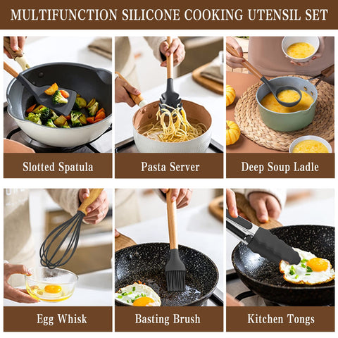 Umite Chef silicone ladle pouring sauce, sturdy and bend-resistant for daily meals.