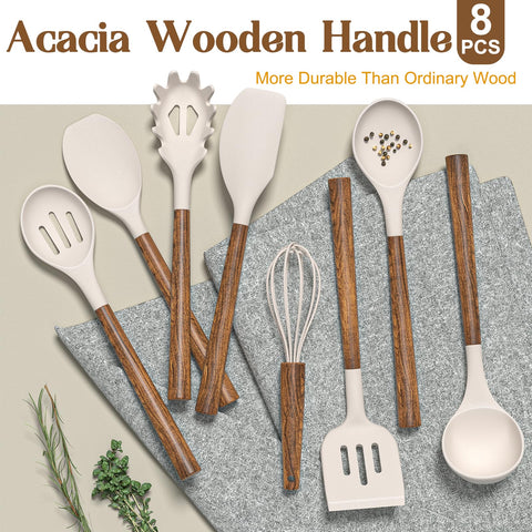 Umite Chef silicone spaghetti server with acacia handle for easy pasta serving