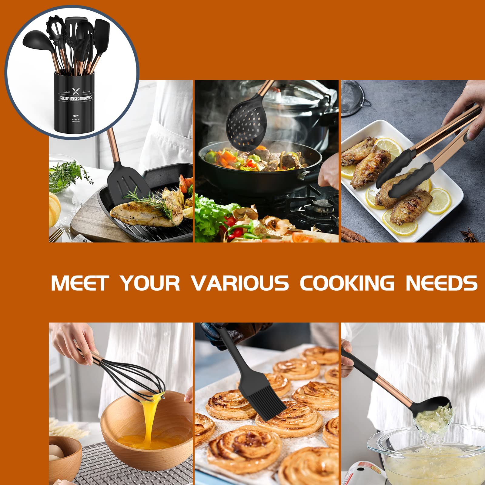 Umite Chef silicone utensils deep soup ladle for tasting and serving hot soups safely.