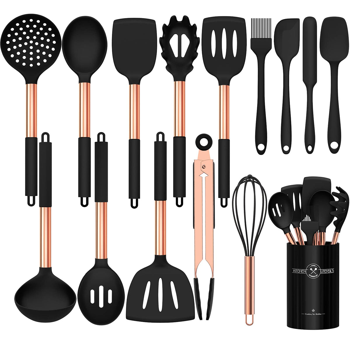 Umite Chef silicone utensil set with slotted turner for easy flipping without scratching non-stick cookware.