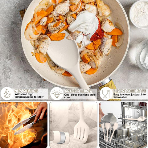 Umite Chef slotted spoon protecting nonstick surfaces while draining
