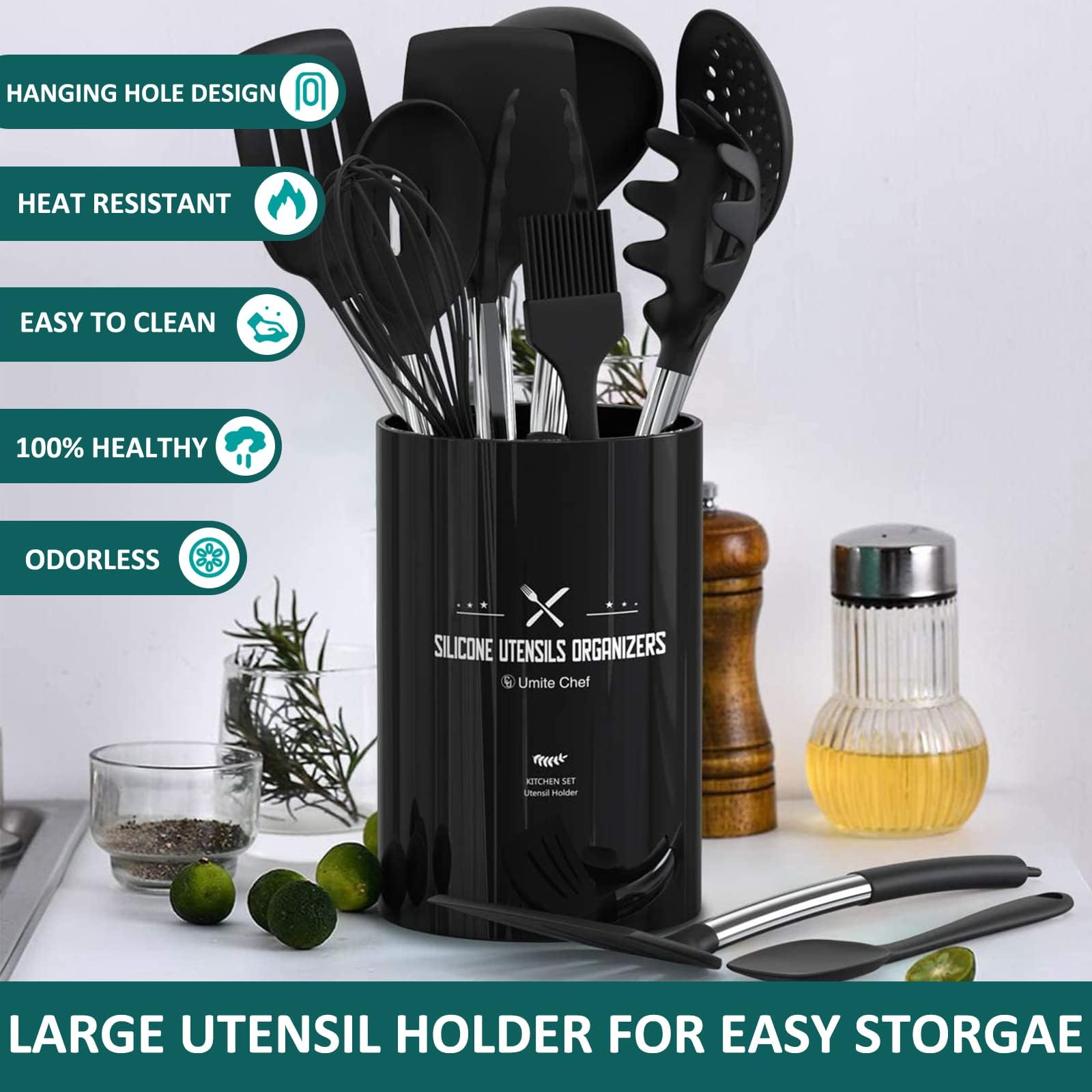 Umite Chef slotted turner silicone head designed for easy flipping and serving.