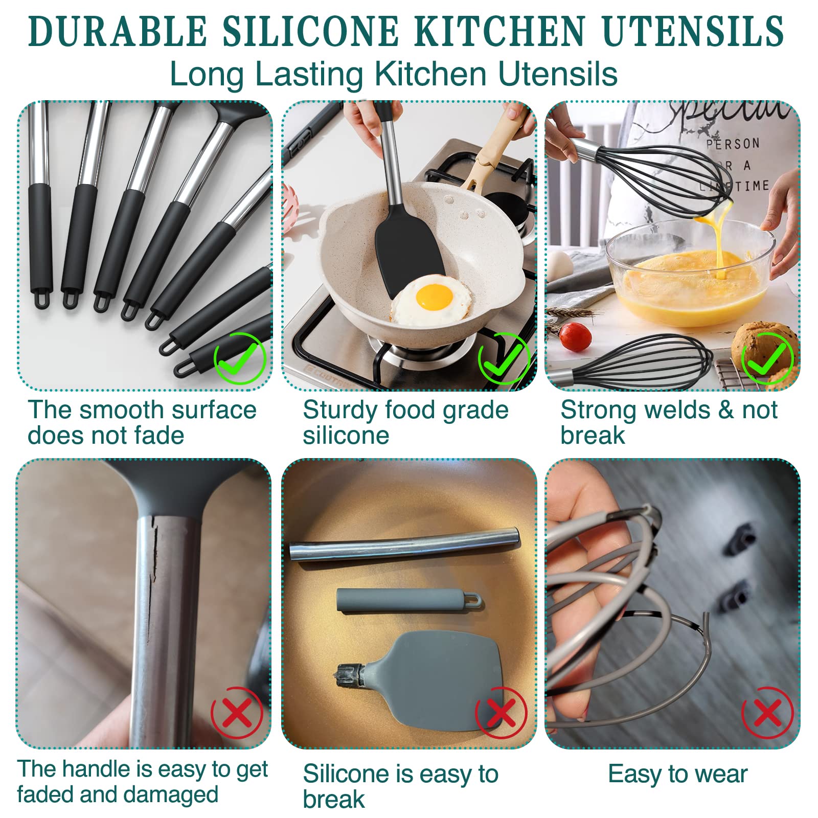 Umite Chef solid turner silicone head offers sturdy control while cooking.