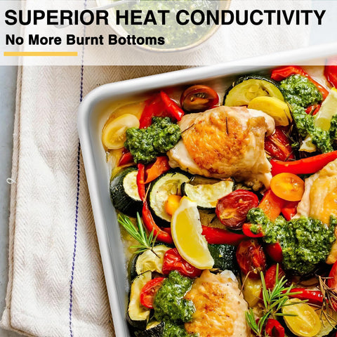 Umite Chef stacked baking sheets saving space and sharing cooking tasks.