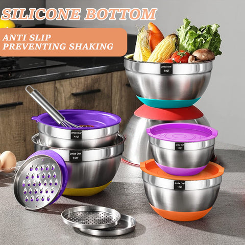 Umite Chef stainless steel bowls with a mirror interior for easy cleaning.