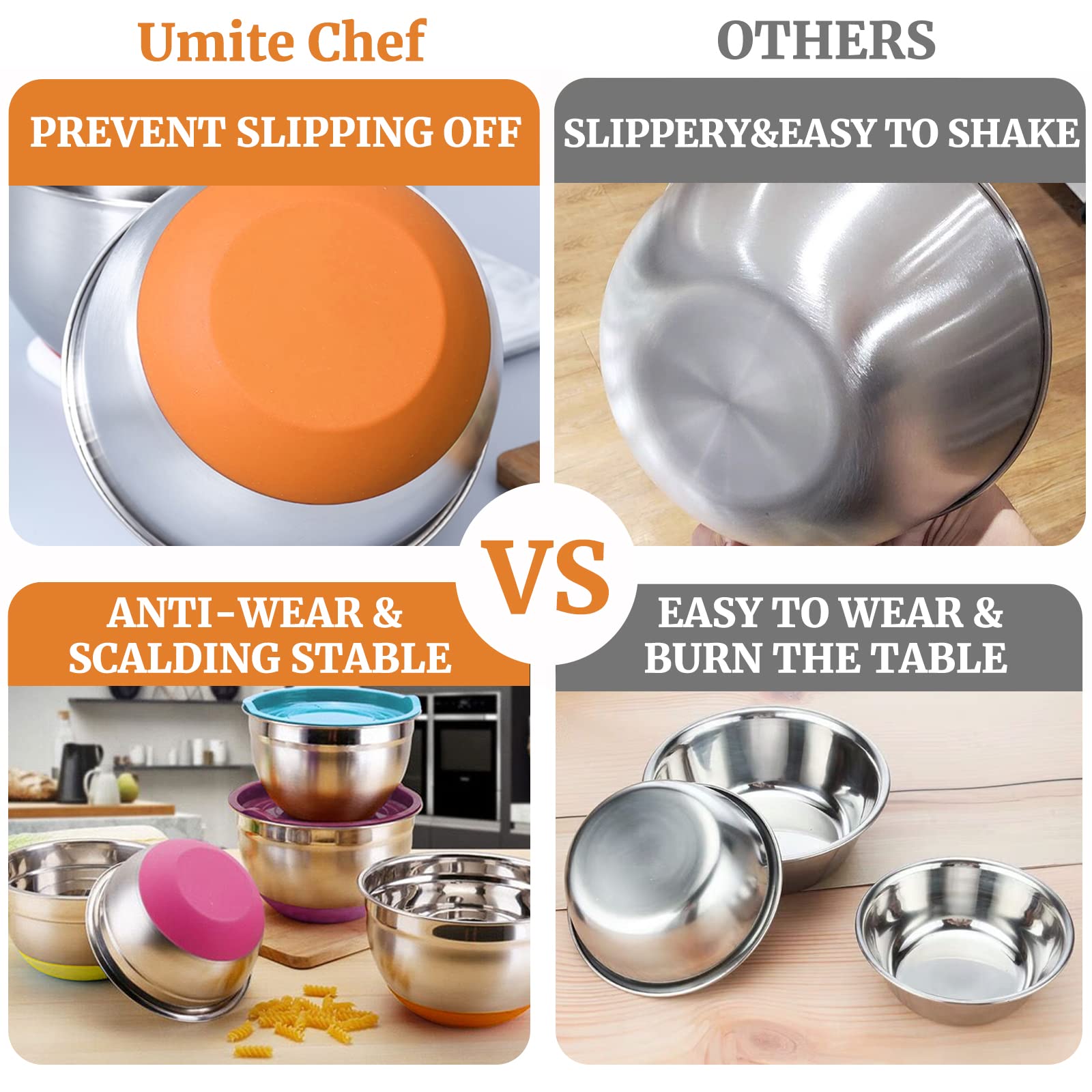 Umite Chef bowls show a mirror interior for easy cleaning